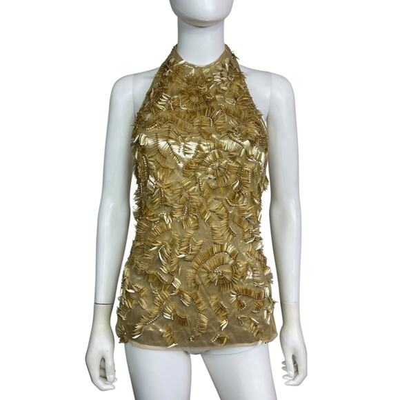 Ralph Lauren Purple Label Women's 8 Gold Annike Halter Embellished Blouse EUC - Picture 4 of 8
